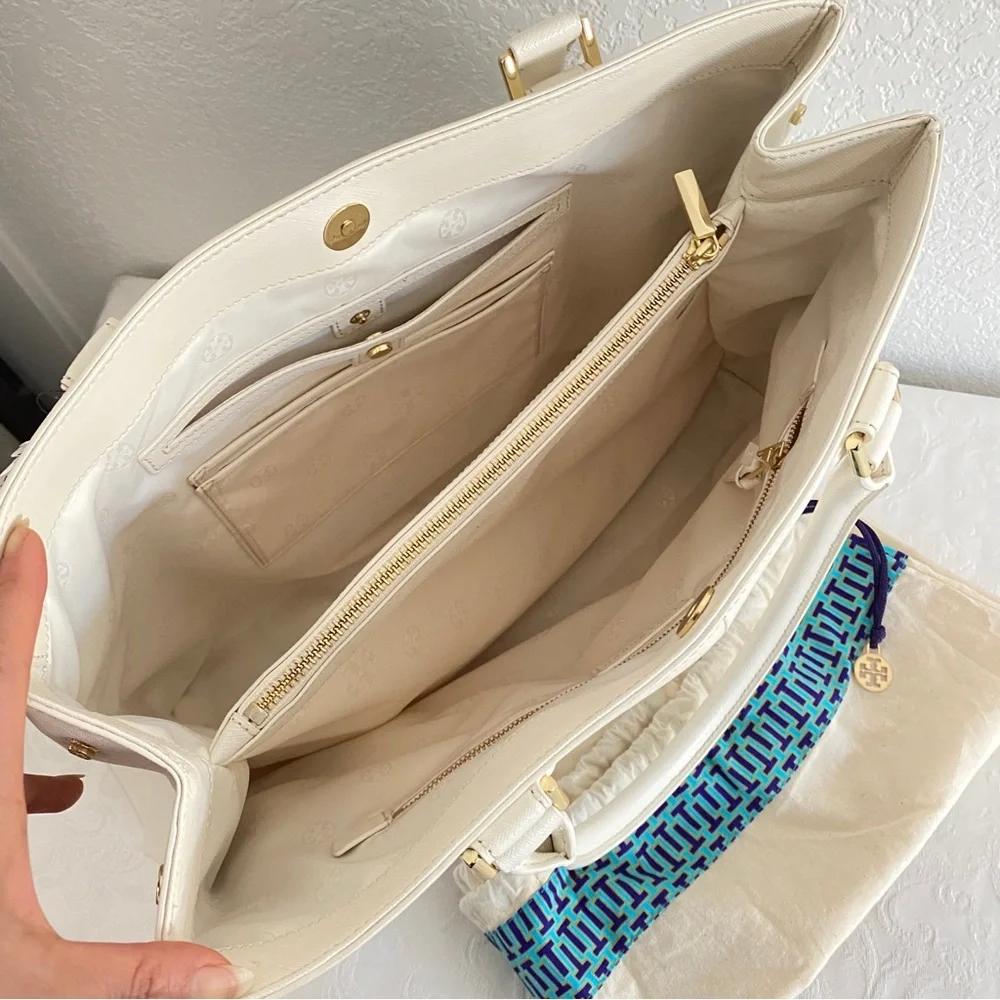 Tory Burch ivory large Saffiano leather Tote Bag
